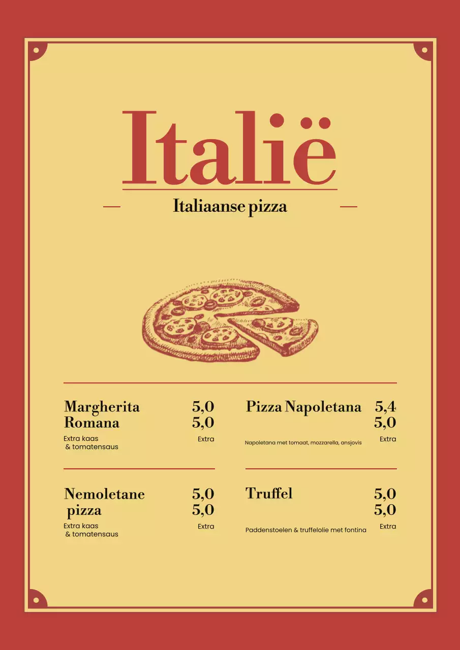 Rode klassieke pizza menuposter