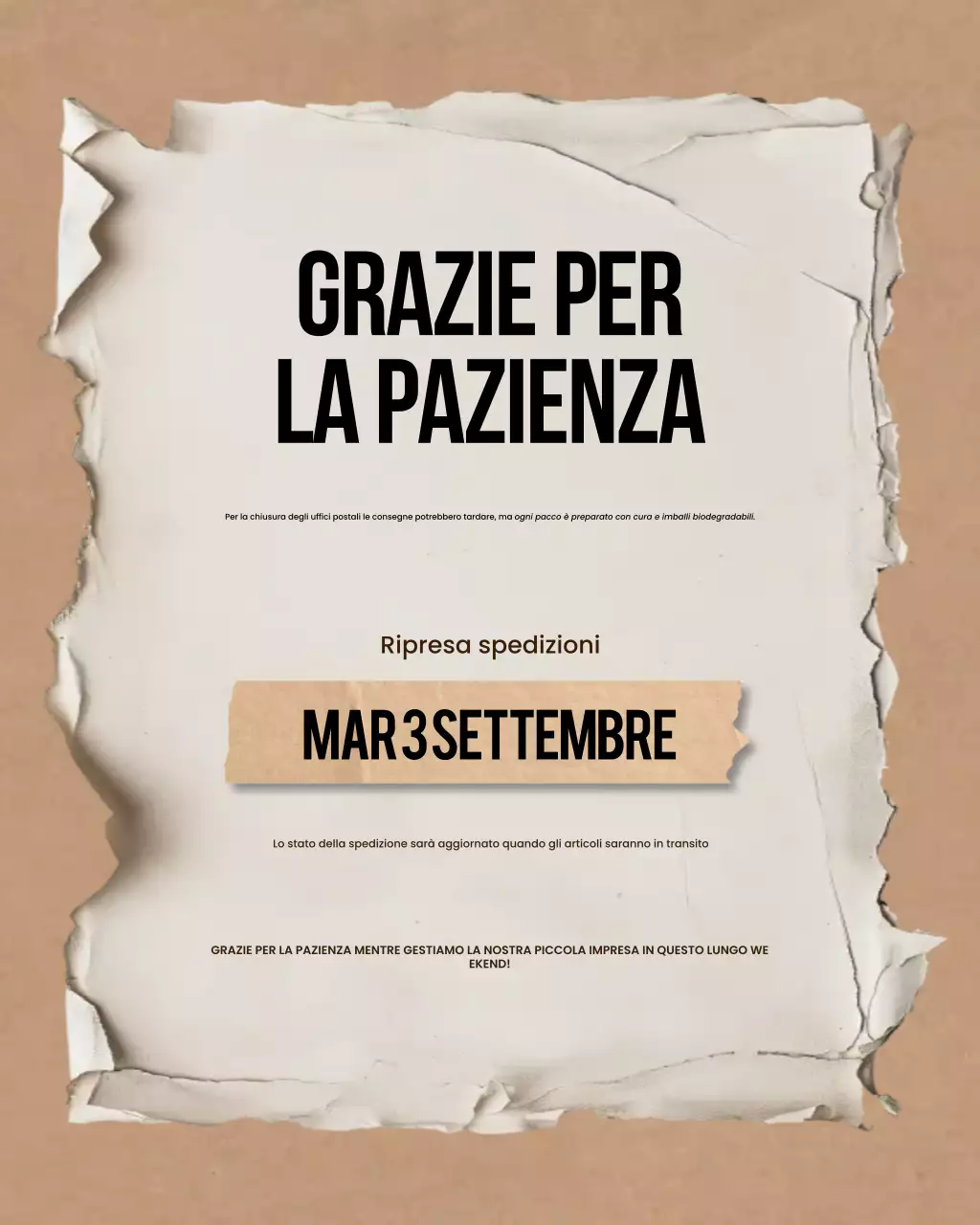 Annuncio di spedizione Beige Rustic Post su Instagram