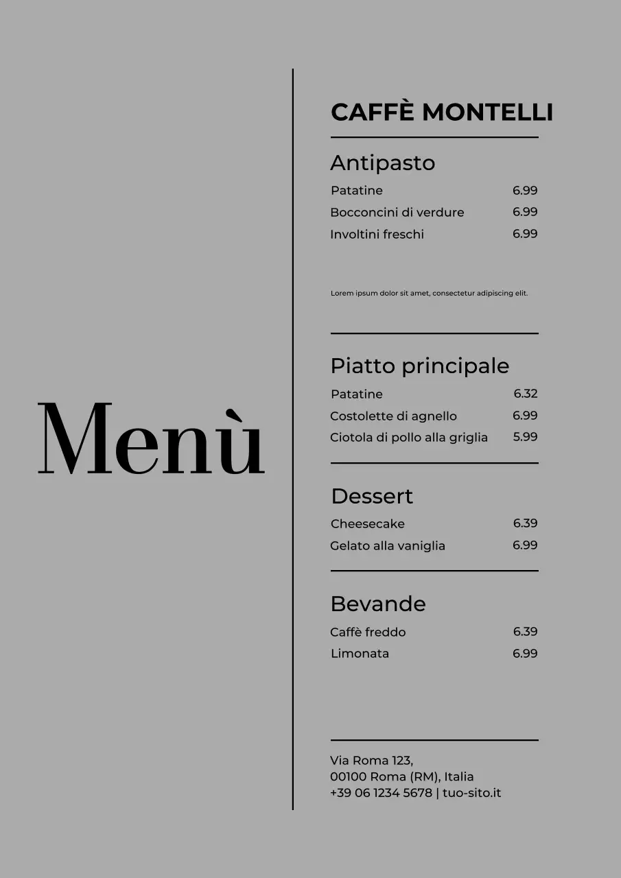 Poster del menu del caffè classico beige