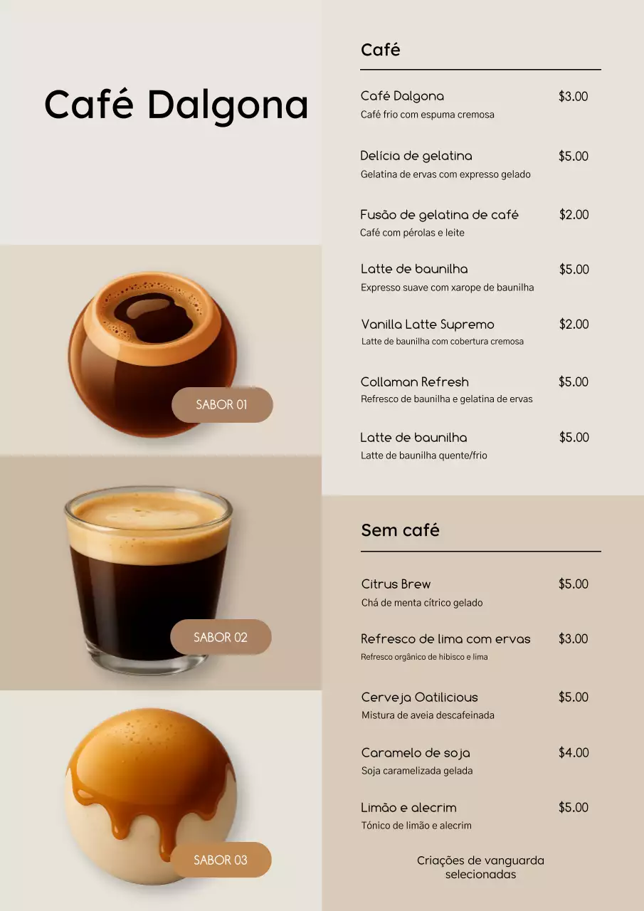Cartaz de cardápio de café moderno bege