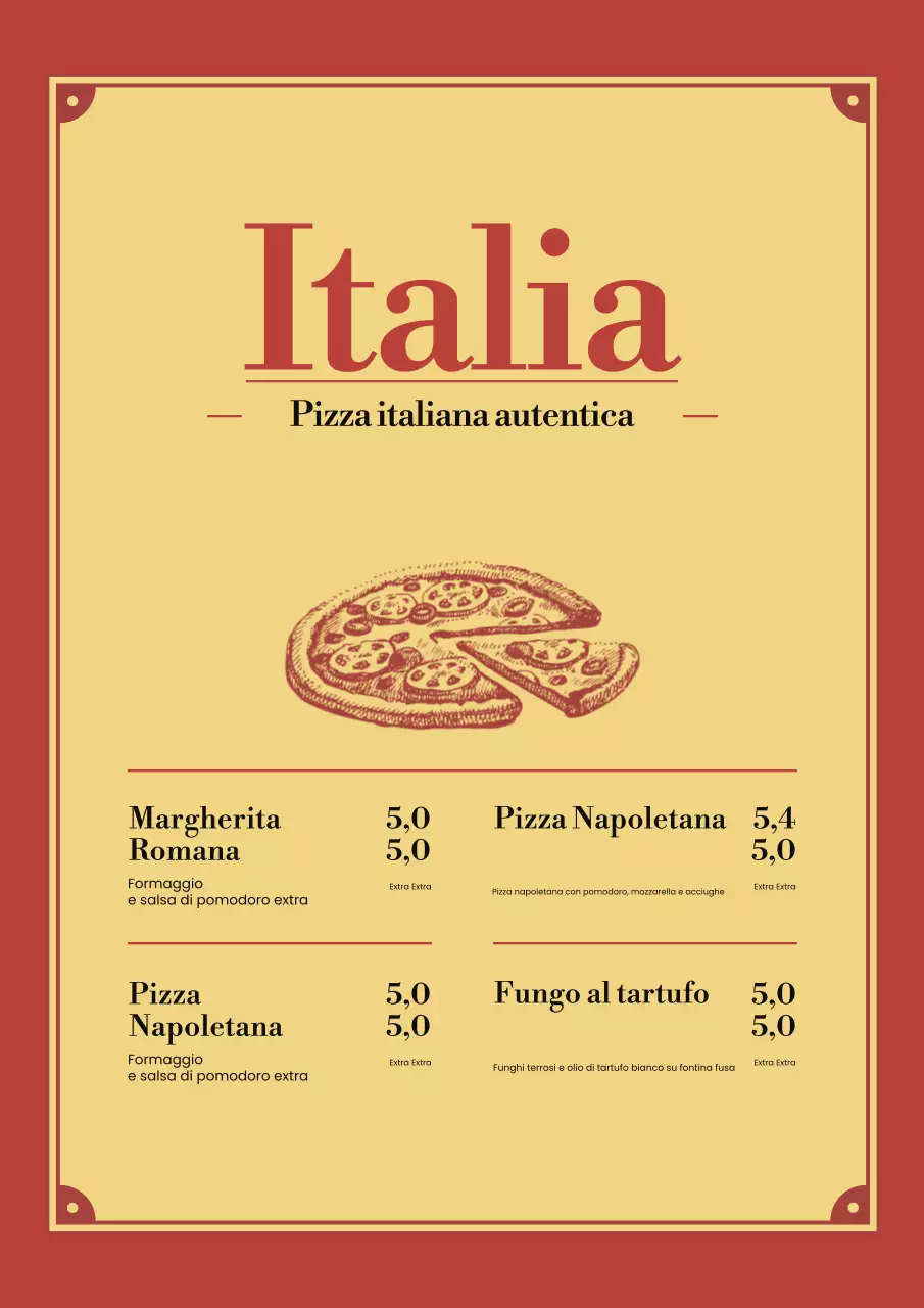 Poster del menu della pizza classica rossa