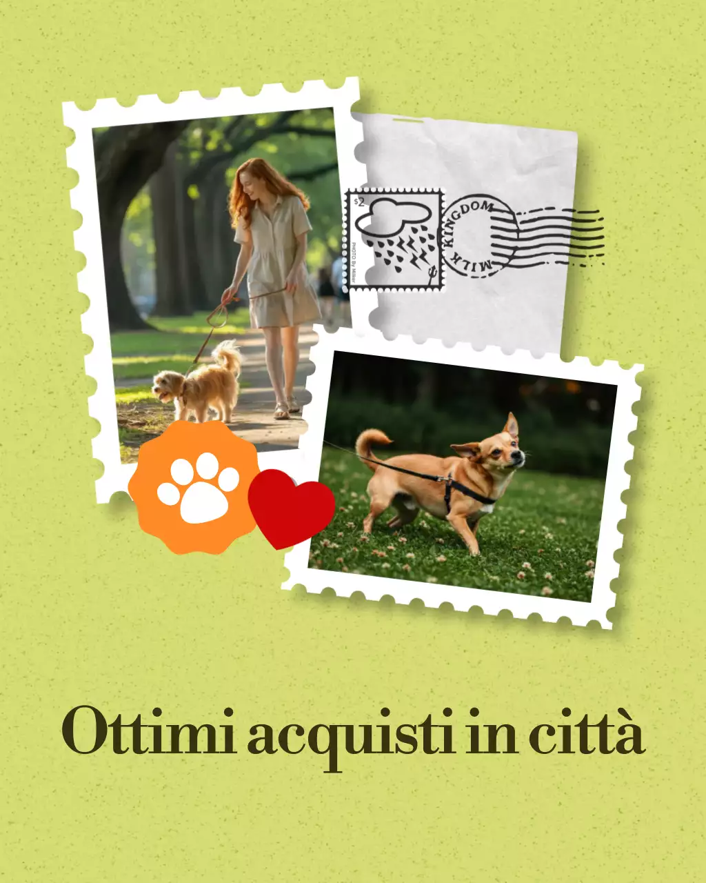 Post carosello Instagram di attività locali per animali domestici del Labor Day con collage giocoso verde e bianco