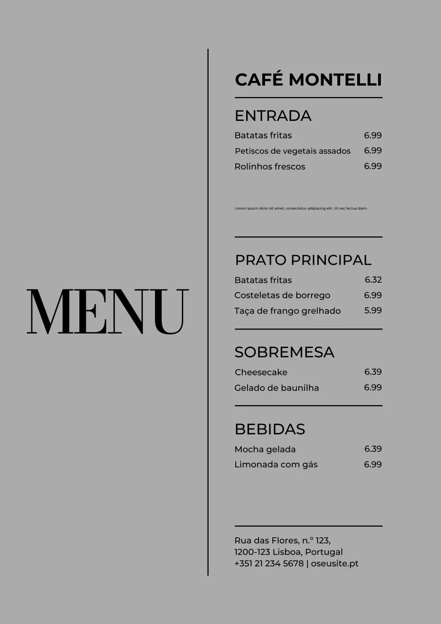 Pôster de cardápio de café clássico bege
