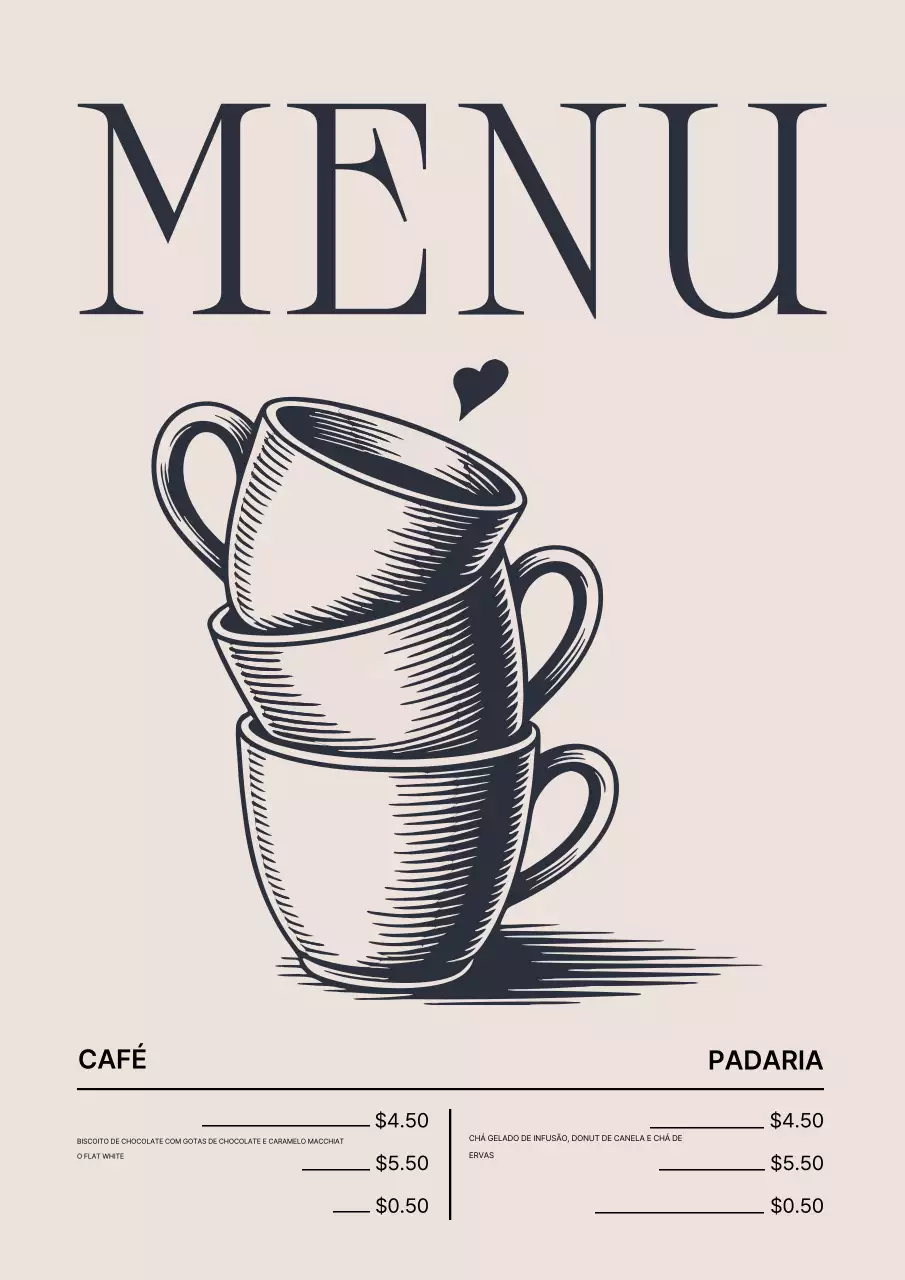Pôster de cardápio de café vintage bege