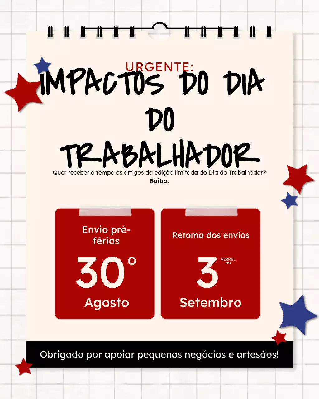 Postagem no Instagram de anúncio de feriado da Red Modern Craft