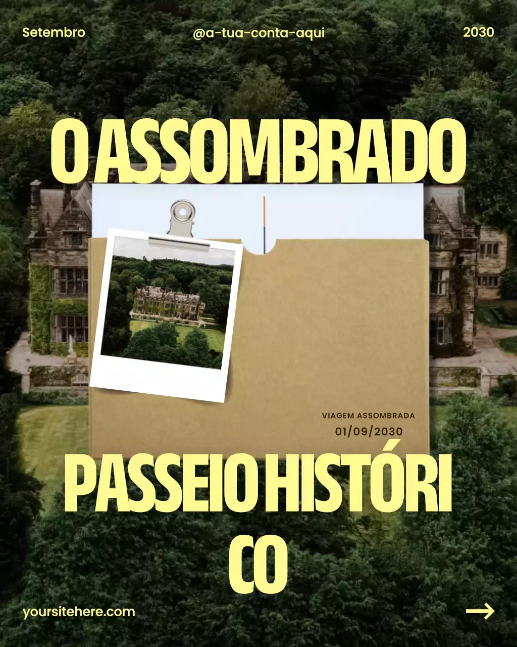 Postagem no Instagram sobre evento mal-assombrado vintage verde