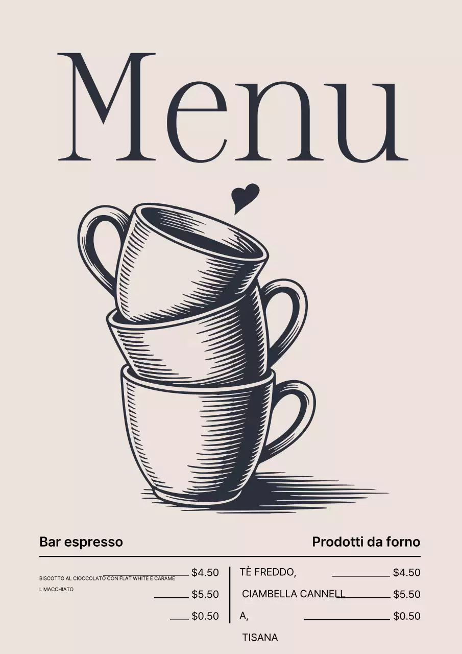 Poster del menu del caffè vintage beige