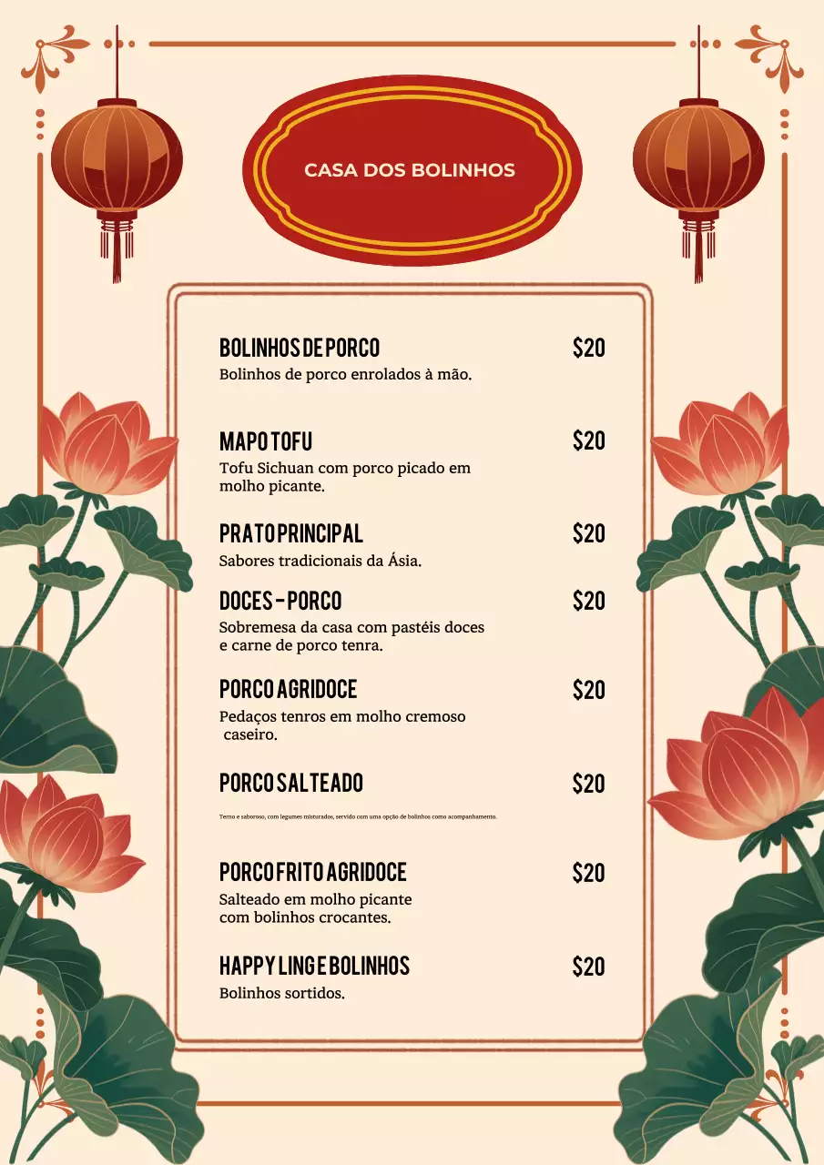Cartaz de menu de bolinhos tradicionais bege