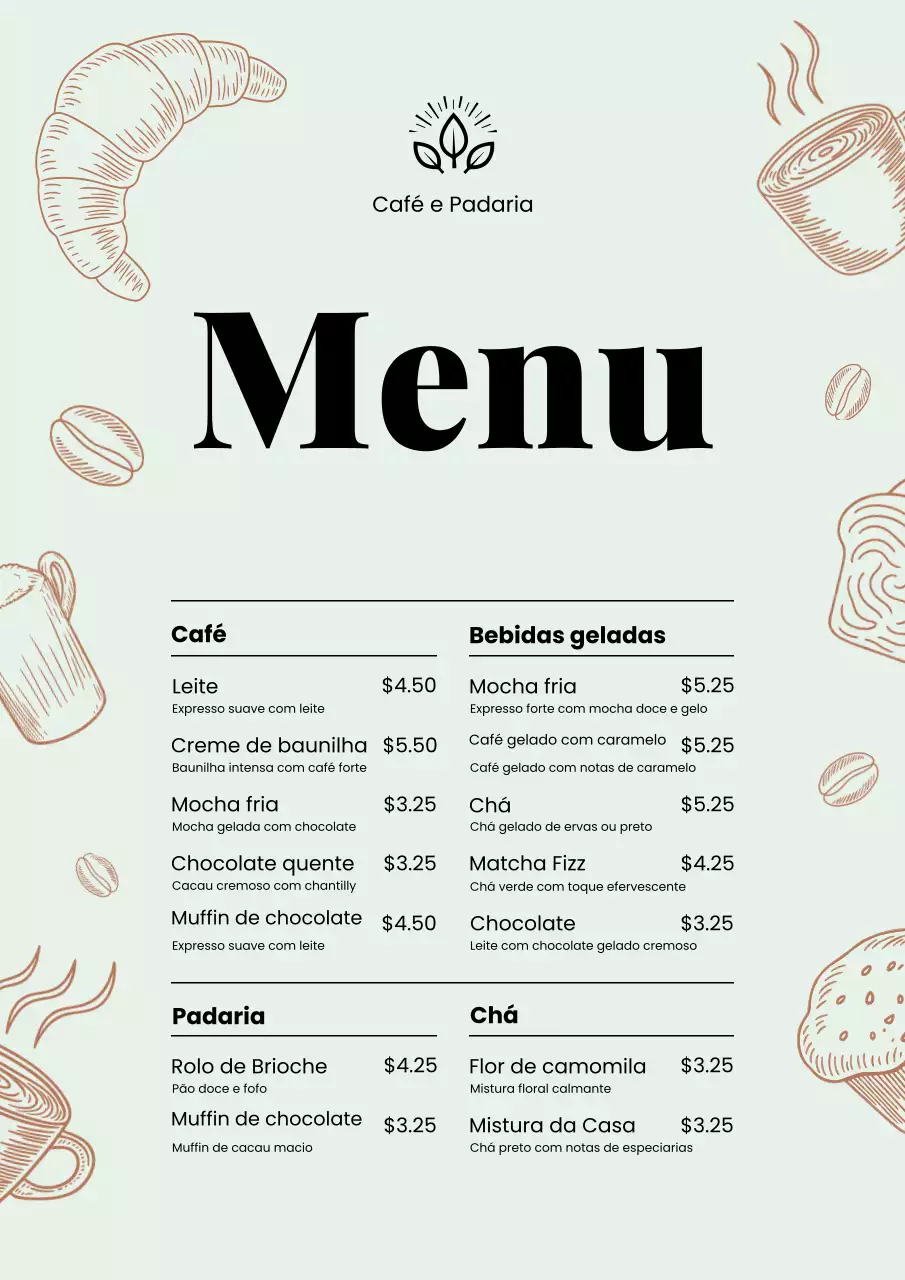 Cartaz de design de menu rústico de menta