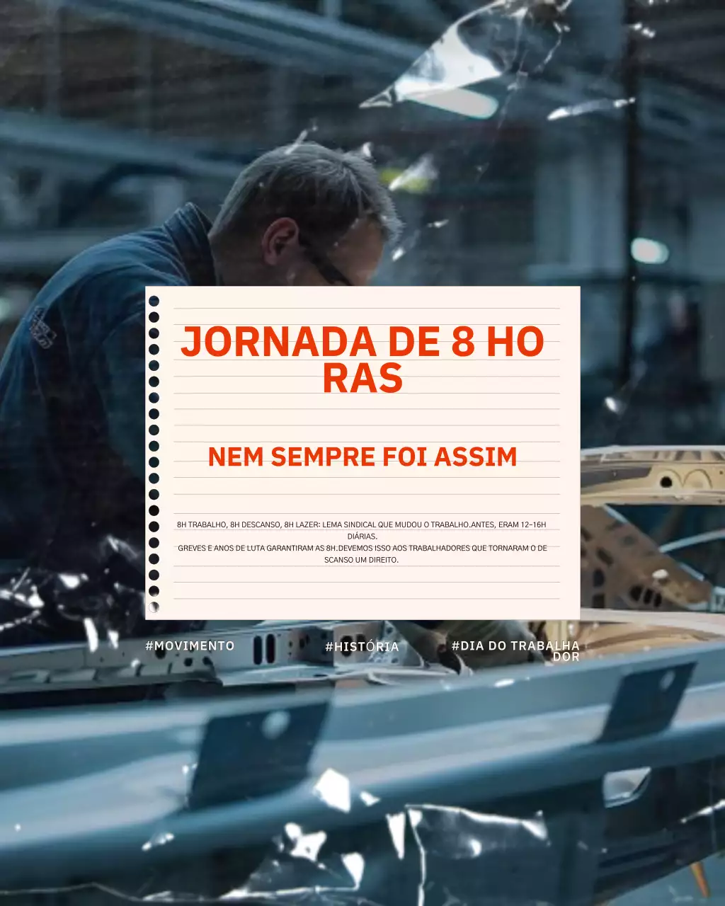 Postagem do Instagram sobre a história moderna do Dia do Trabalho em vermelho