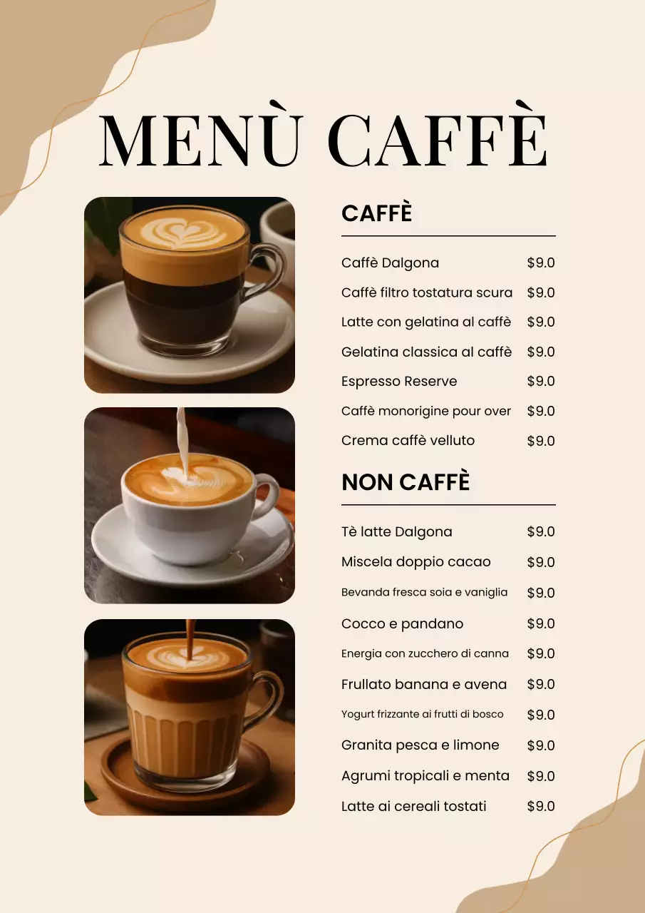 Poster del menu del caffè moderno beige