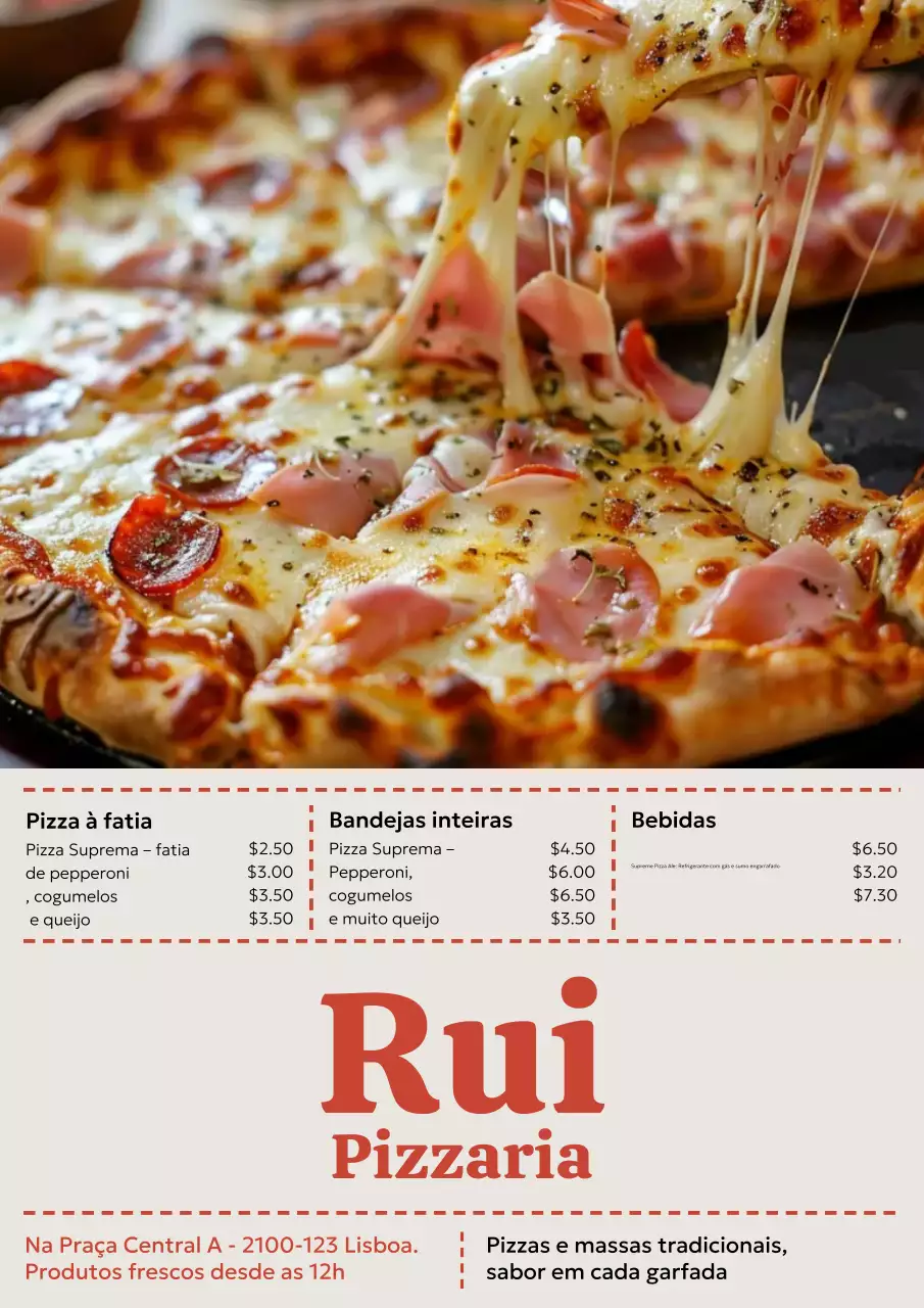 Pôster de cardápio de pizza rústica vermelha