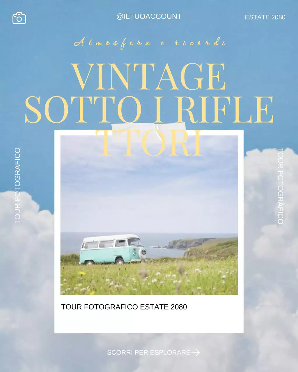 Promozione di un tour fotografico memorabile in stile nostalgico vintage per post su Instagram