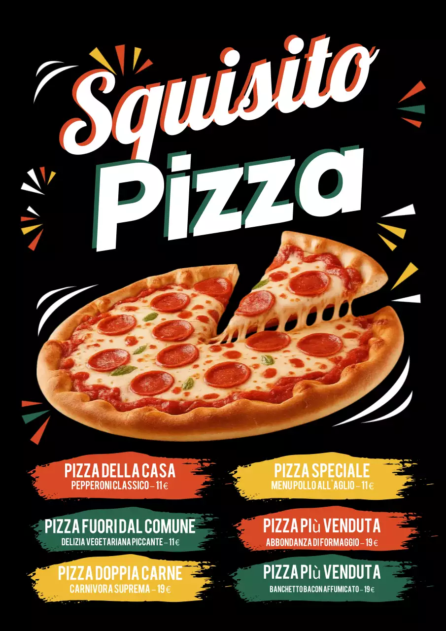 Poster promozionale della pizza retrò nera