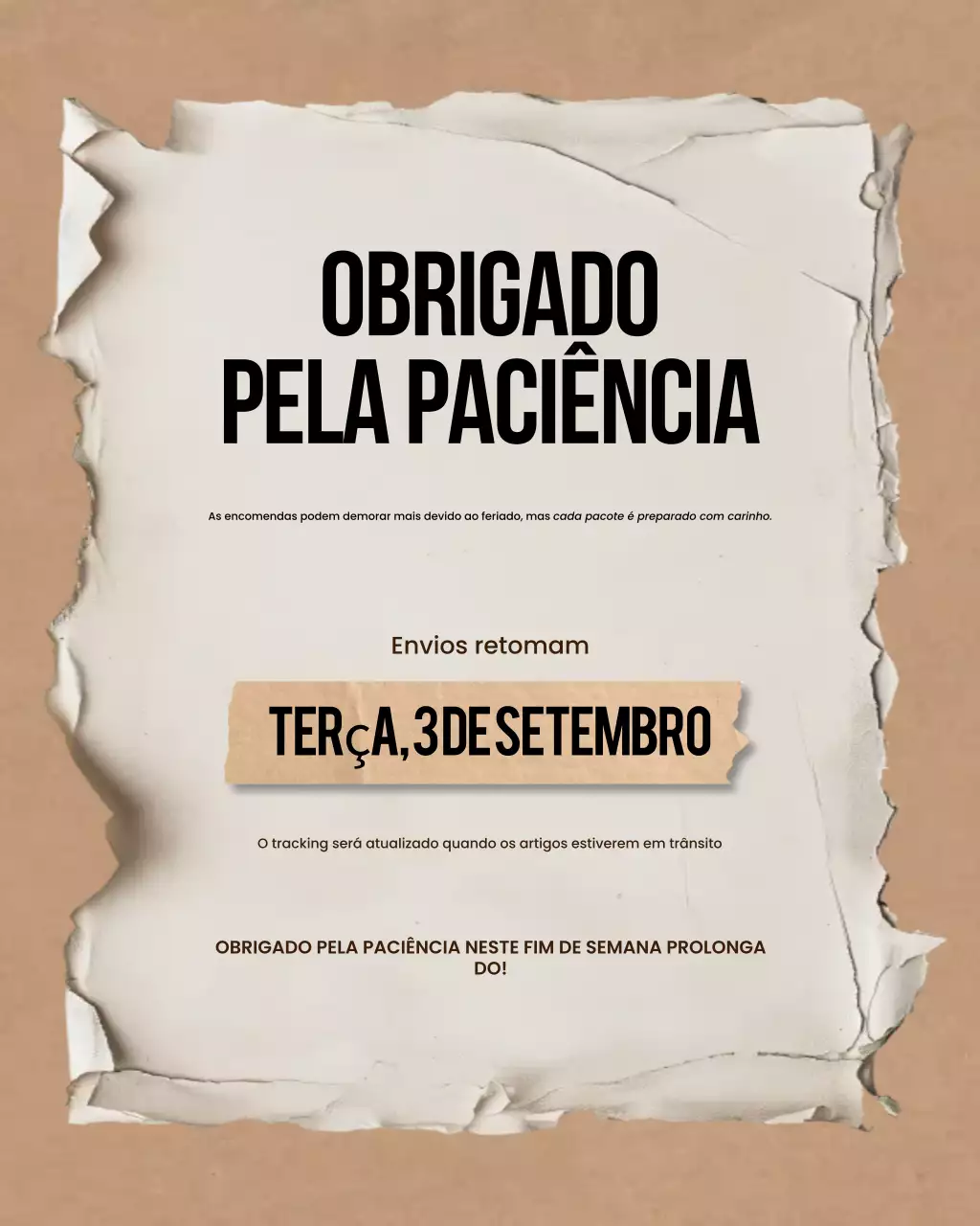 Postagem de anúncio de envio rústico bege no Instagram