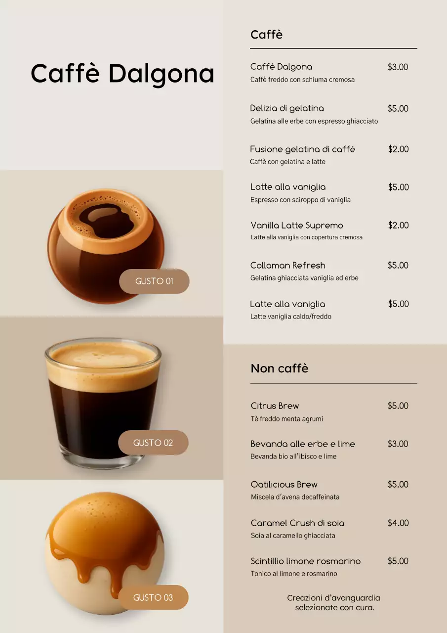 Poster del menu del caffè moderno beige
