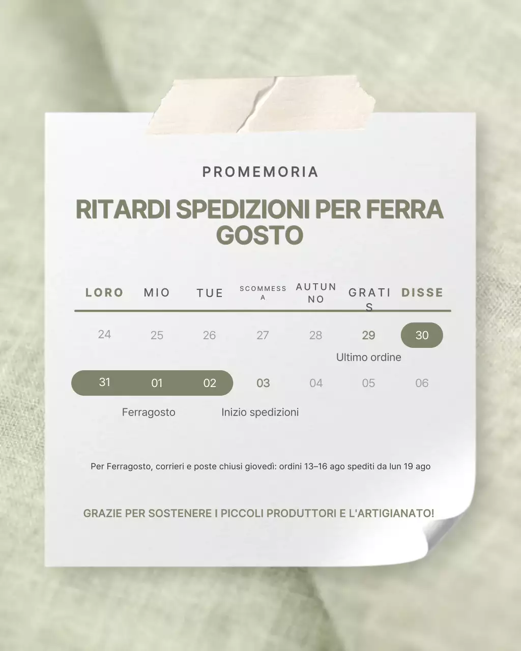 Post di Instagram con avviso di spedizione minimalista di Sage