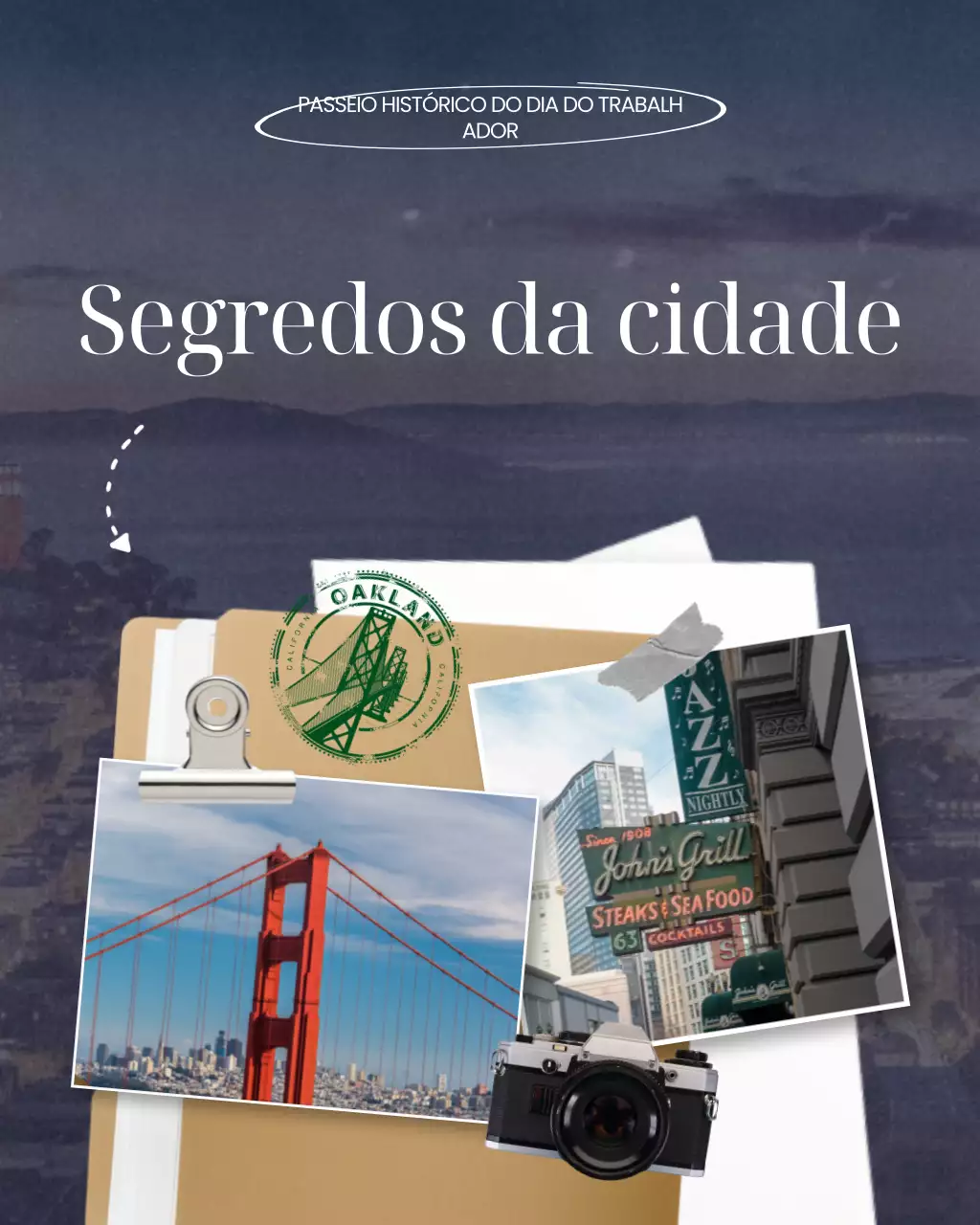 Álbum de recortes moderno em branco e bege - Tour do Dia do Trabalho - Atividades locais - Postagem em carrossel no Instagram