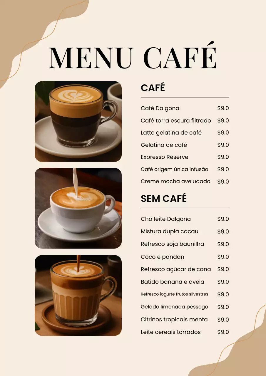 Pôster de cardápio de café moderno bege