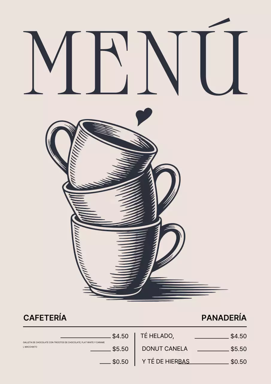 Póster vintage beige con menú de café