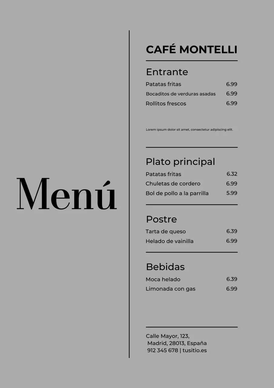 Póster del menú de cafetería clásica beige