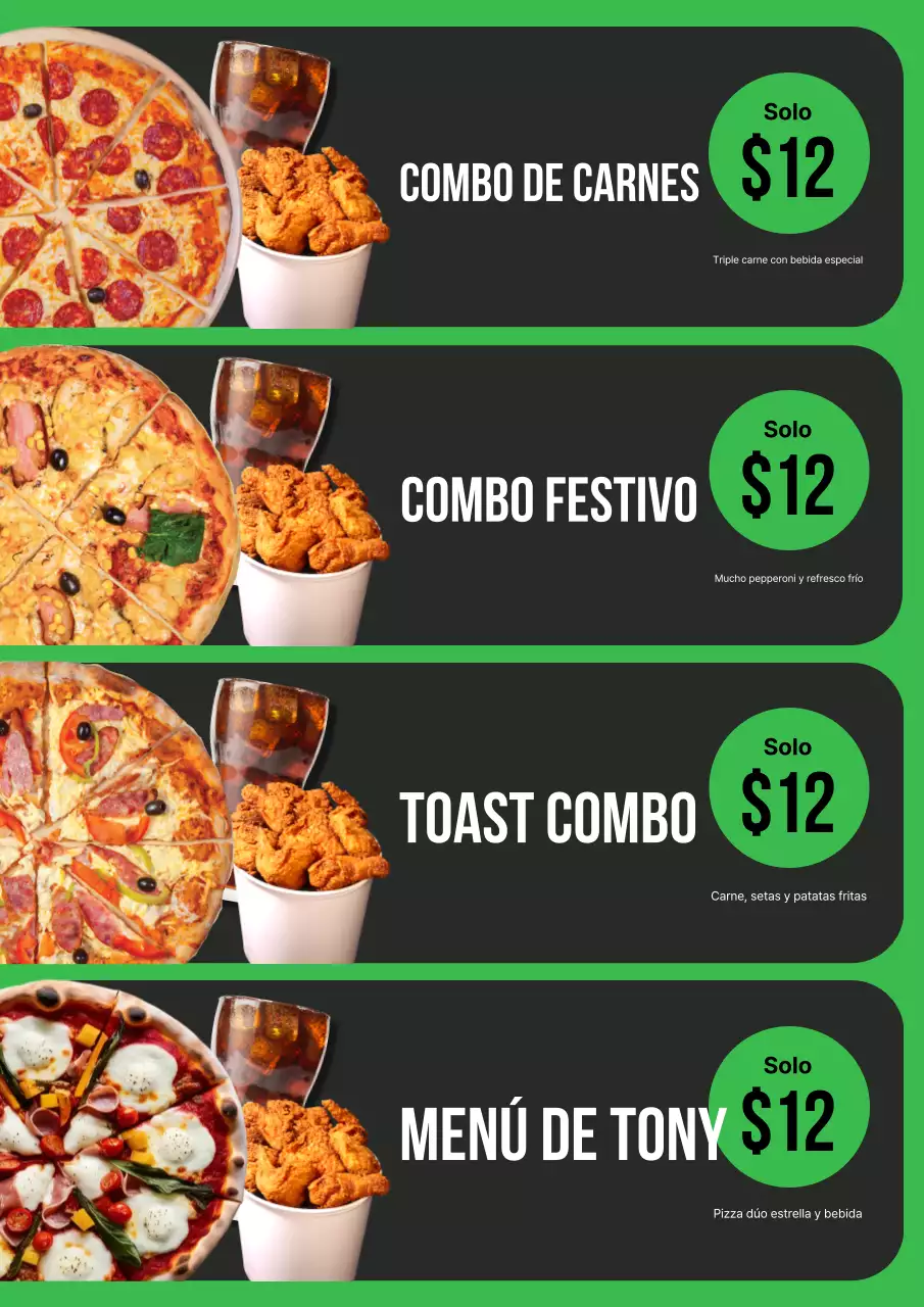 Cartel de promoción de comida moderna en negro