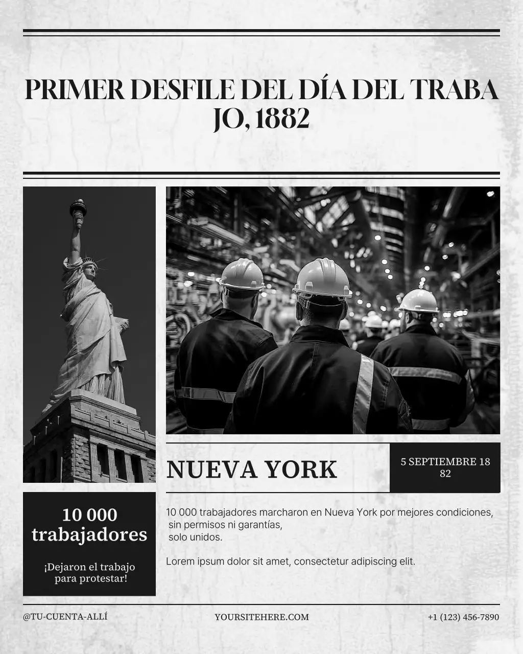 Publicación de Instagram sobre la historia del Día del Trabajo de estilo vintage negro