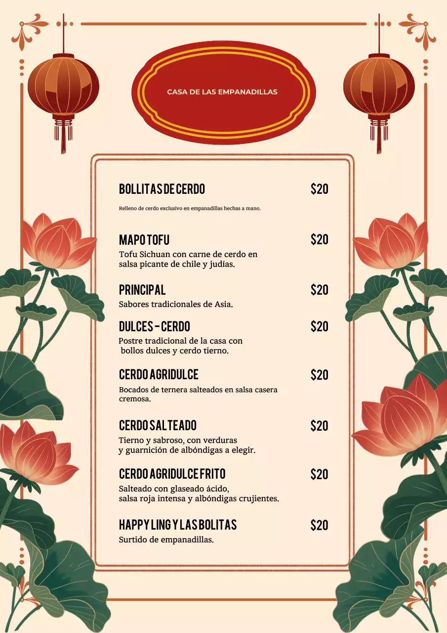 Póster del menú de empanadillas tradicionales beige