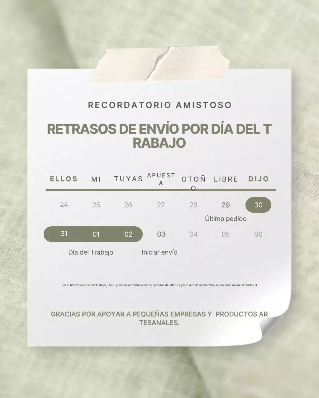 Aviso de envío minimalista de Sage: publicación de Instagram