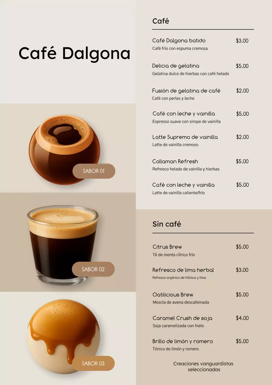 Póster de menú de café moderno en beige