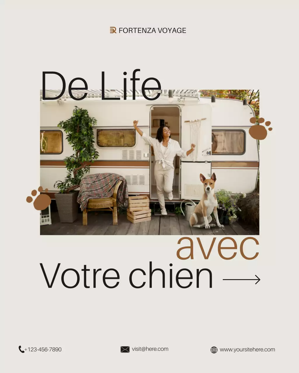 Publication Instagram d'une publicité beige moderne pour les voyages avec animaux de compagnie