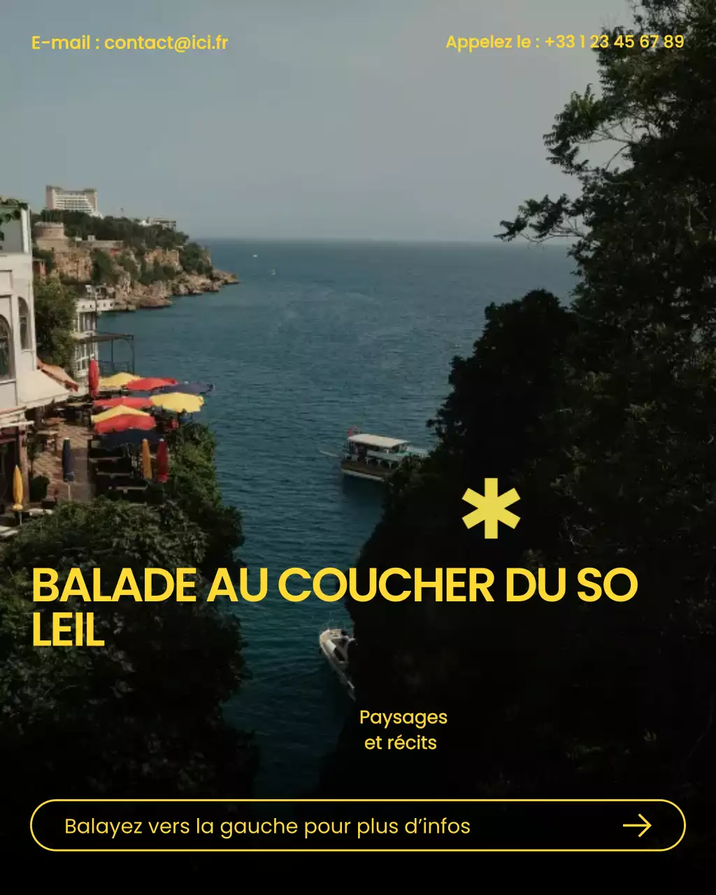 Publicité de voyage moderne jaune sur Instagram