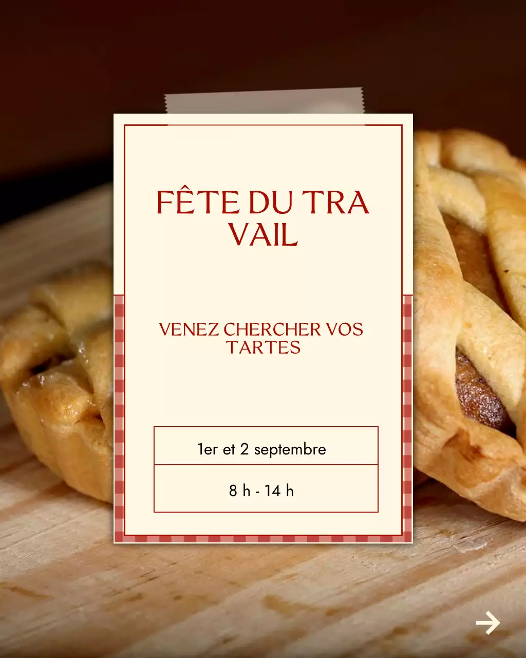Publication Instagram annonçant l'événement de la tarte traditionnelle beige