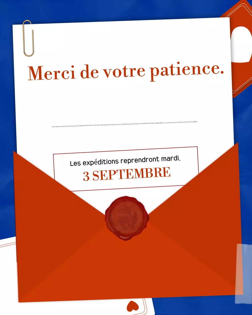 Publication Instagram d'annonce d'expédition élégante et rouge