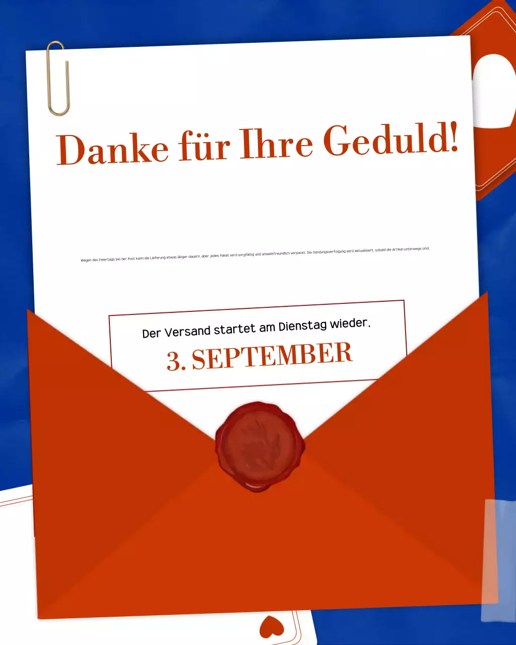 Roter eleganter Instagram-Beitrag zur Versandankündigung