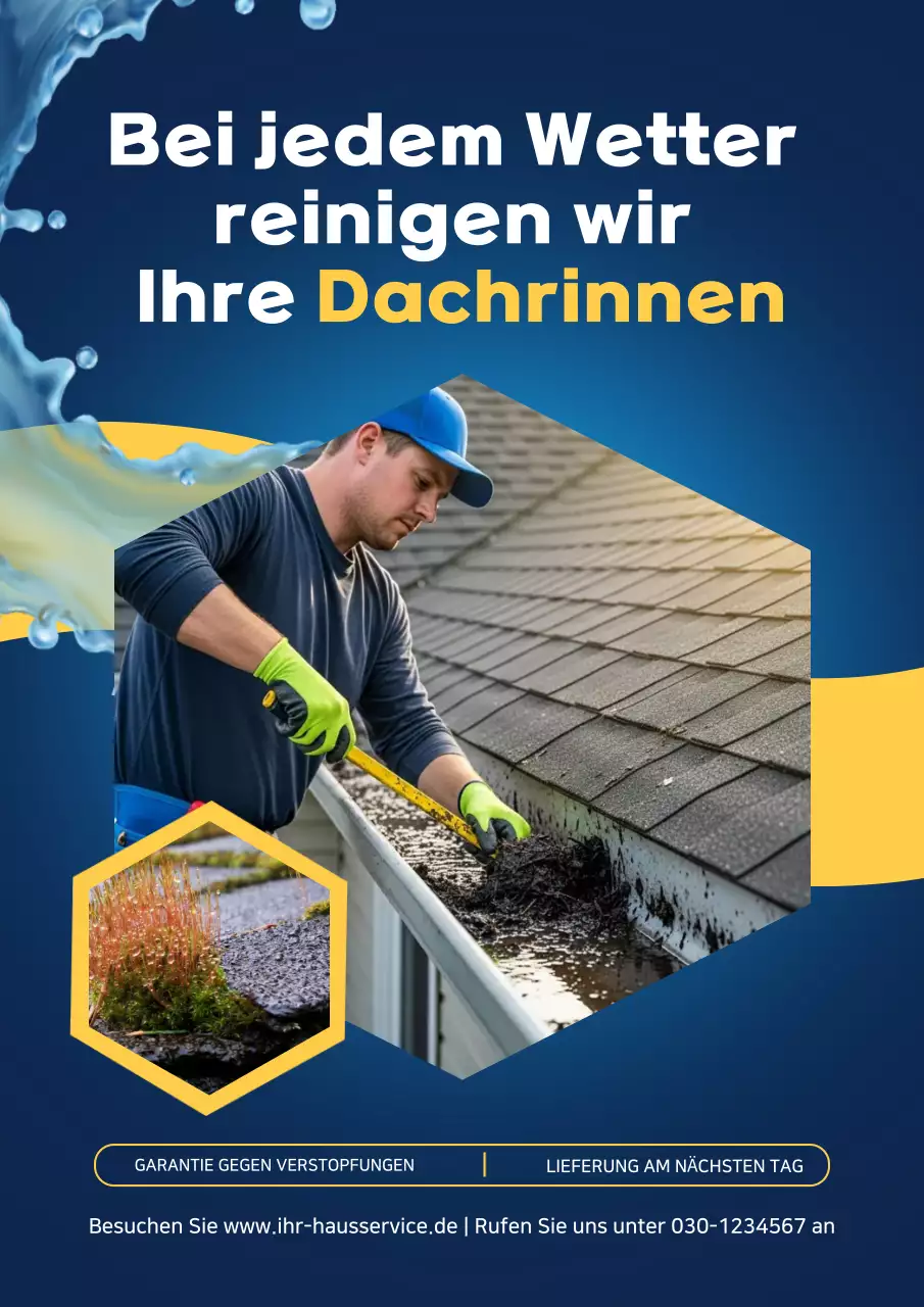 Blaues modernes Dachrinnenreinigungs-Anzeigenplakat