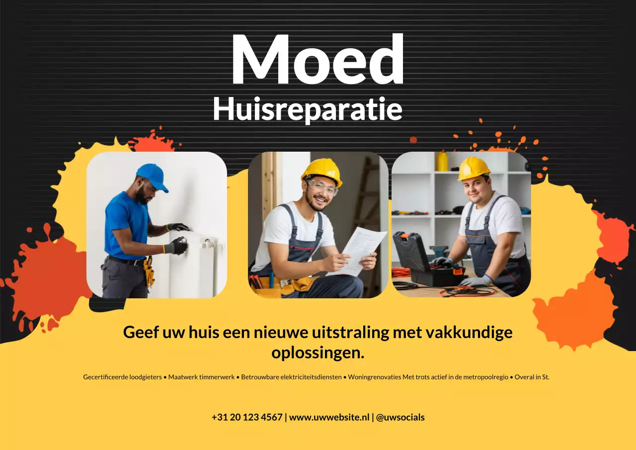 Oranje en gele moderne woningreparatiepromotie