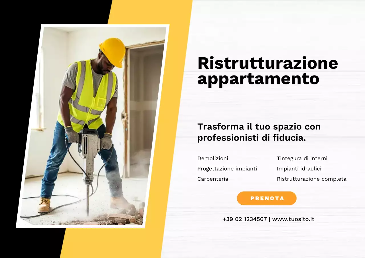 Annuncio pubblicitario di ristrutturazione moderna gialla