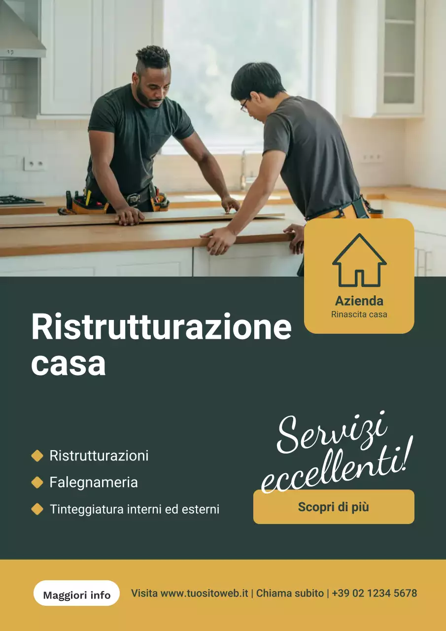 Manifesto promozionale giallo per la ristrutturazione moderna