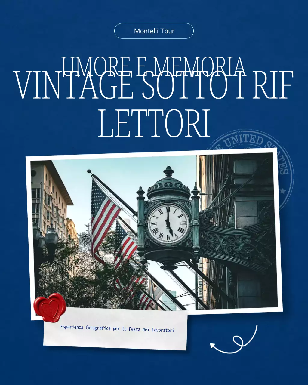 Tour fotografico minimalista vintage blu e bianco del Labor Day su Instagram con post carosello