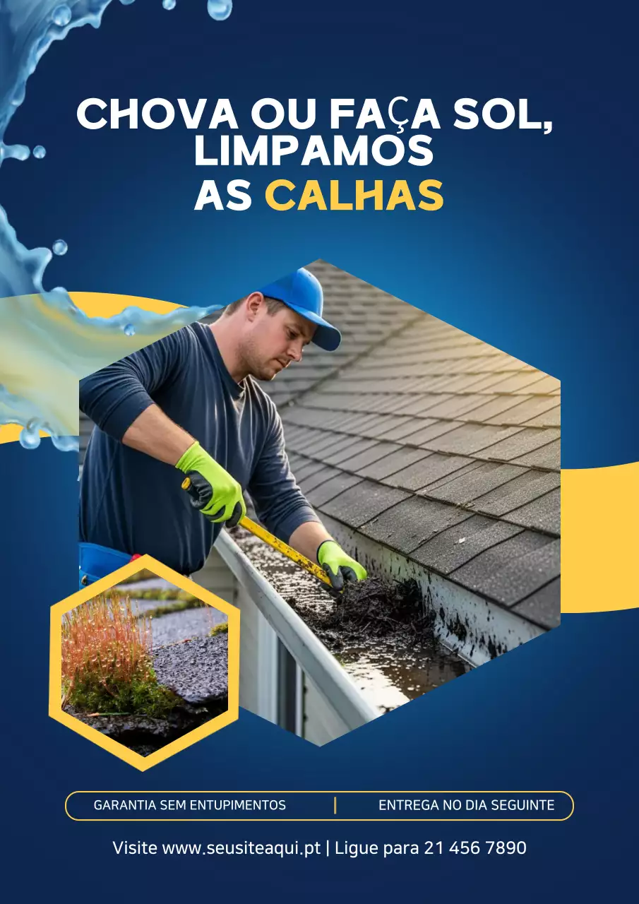 Cartaz de propaganda de limpeza de calhas modernas em azul
