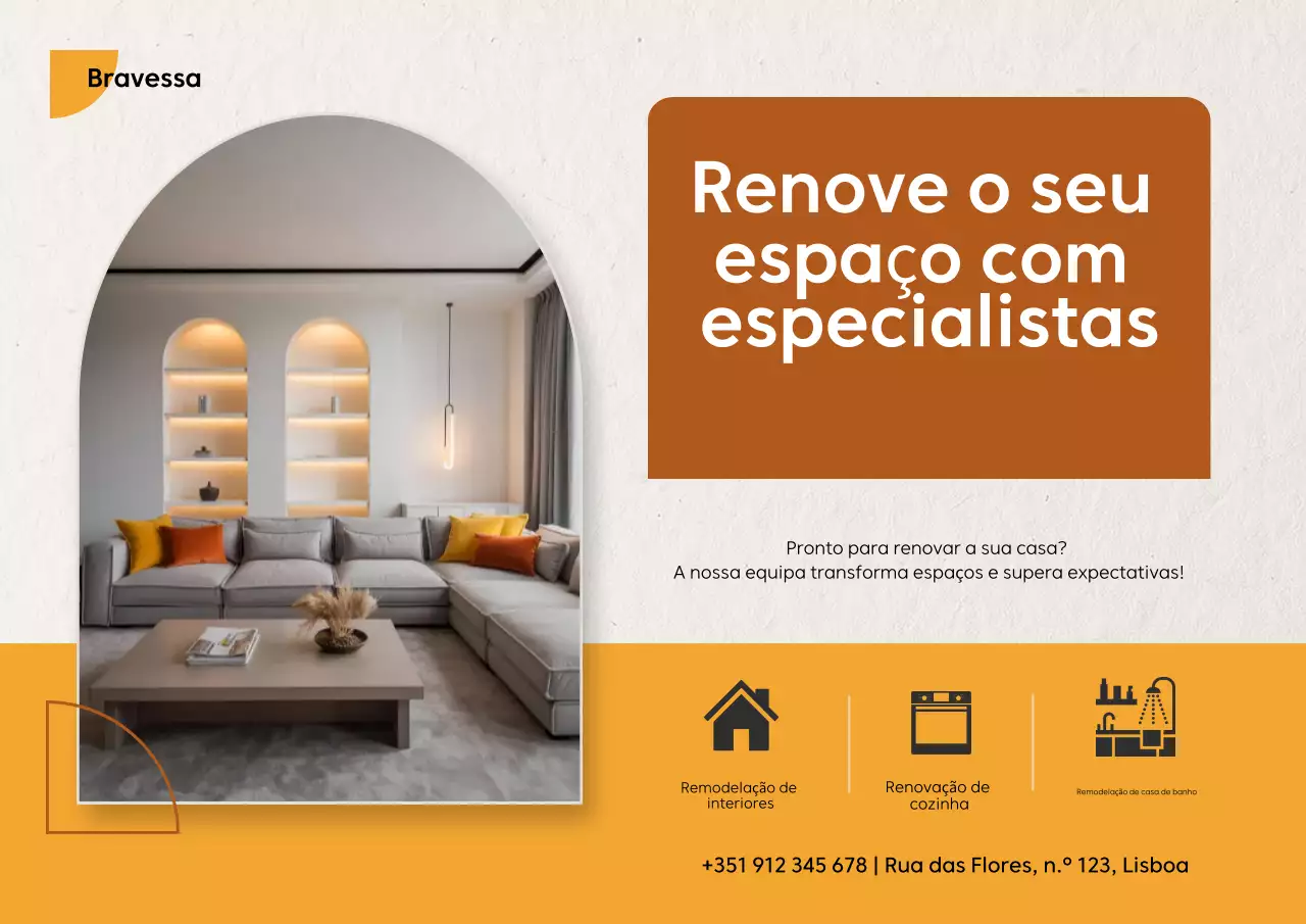 Promoção de renovação moderna em laranja e amarelo