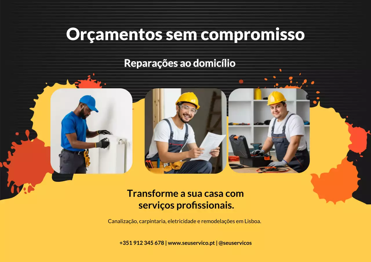 Promoção de Reparos Residenciais Modernos em Laranja e Amarelo