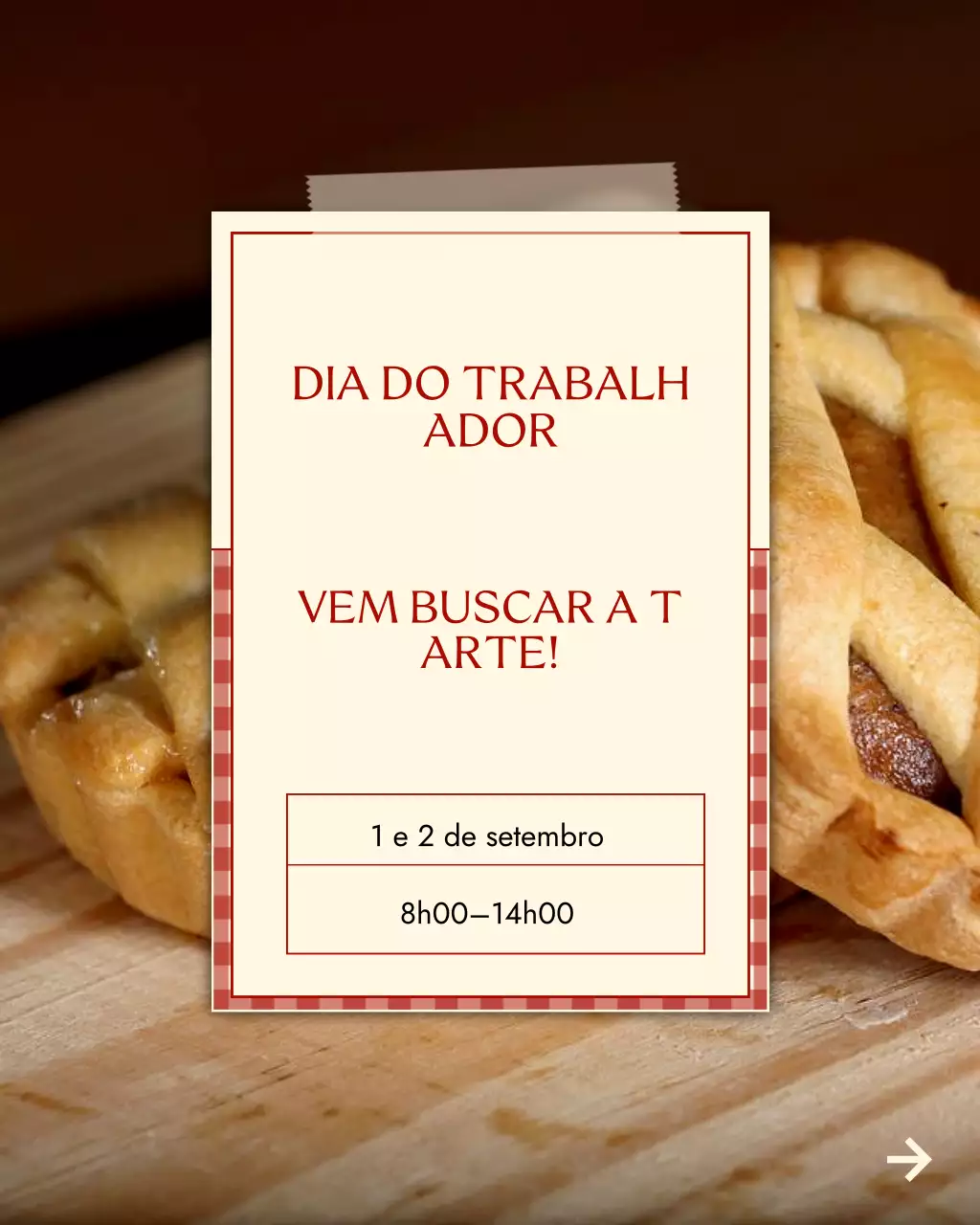 Publicação no Instagram sobre o evento Torta Tradicional Bege