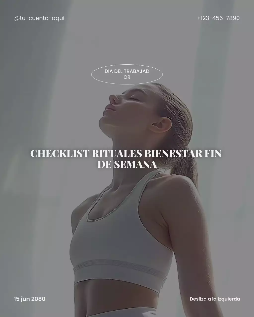 Publicación de Instagram con consejos de bienestar y fitness para el Día del Trabajo minimalistas, limpios y en blanco y gris