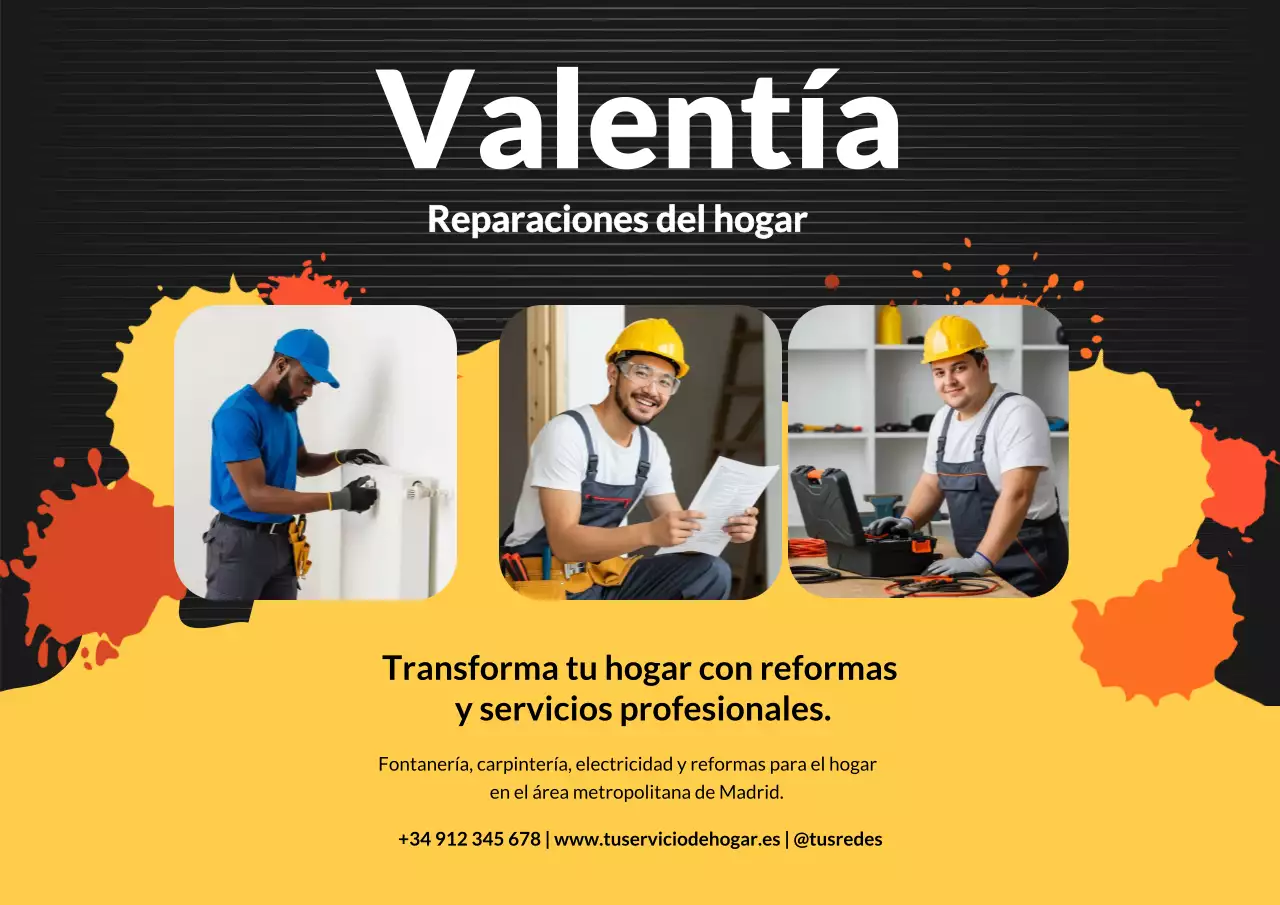 Promoción de reparación de viviendas modernas en naranja y amarillo
