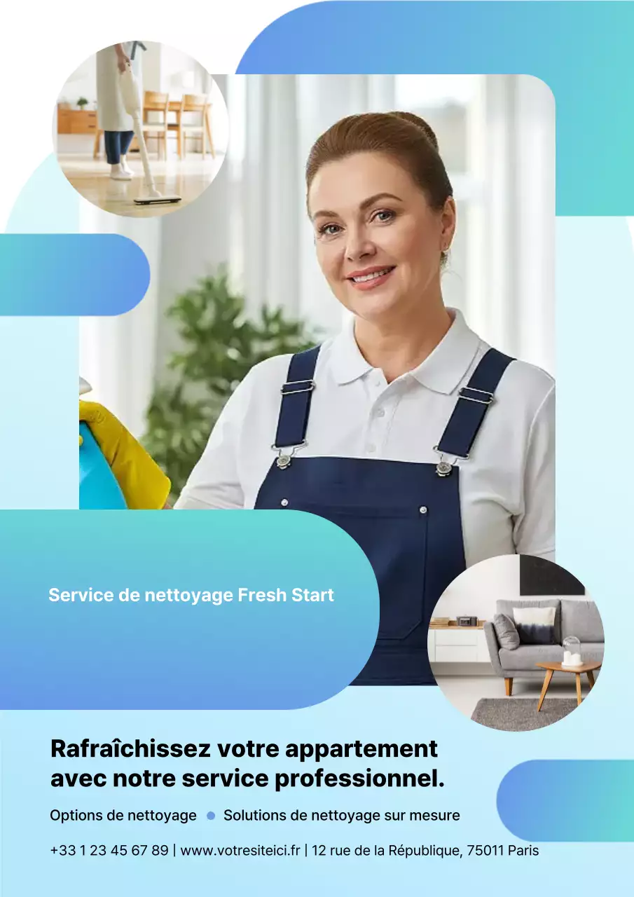 Affiche publicitaire de nettoyage professionnel bleu