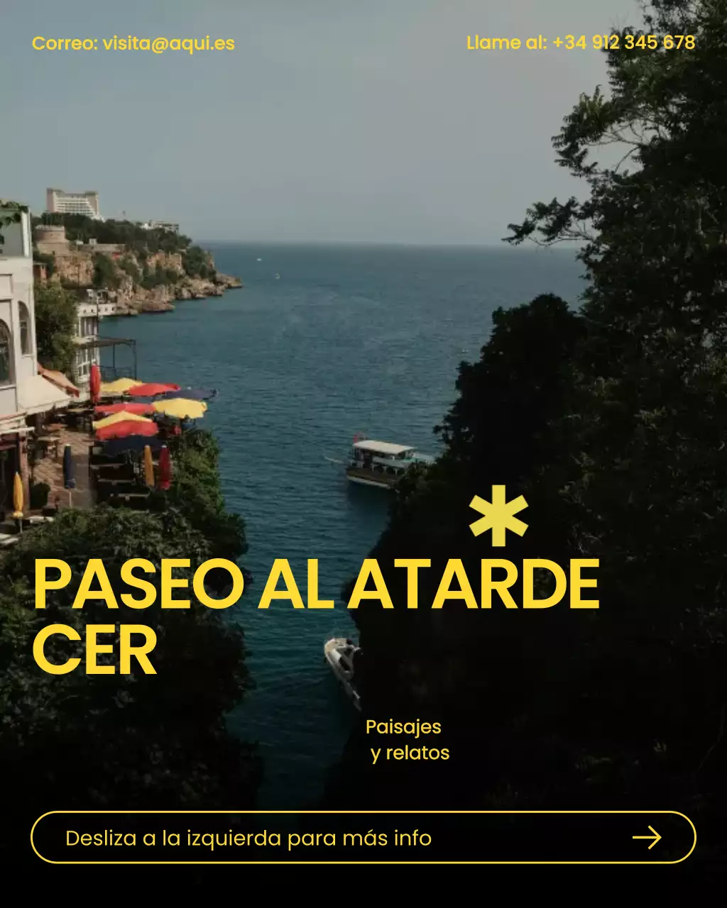 Publicación de Instagram de un anuncio de viajes moderno en amarillo