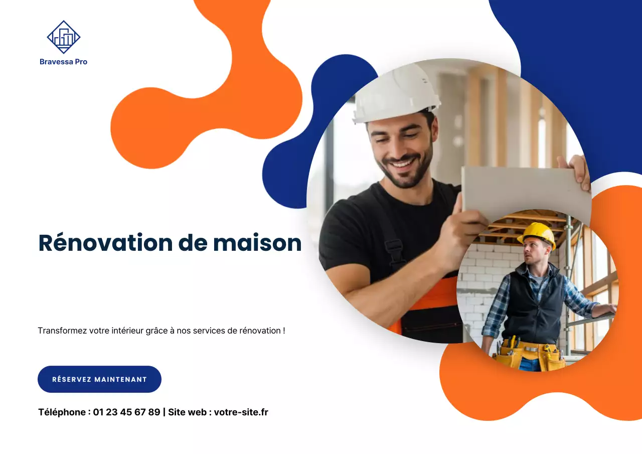 Promotion de rénovation moderne orange et bleu foncé