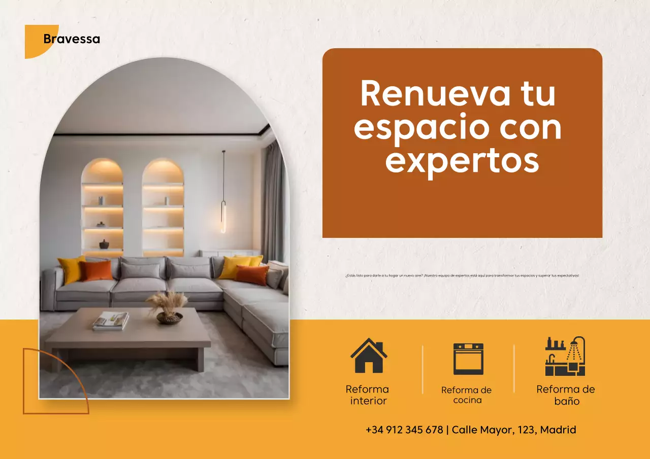 Promoción de renovación moderna en naranja y amarillo